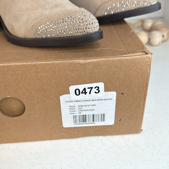 Poelman- Abby Cowboy/biker ankle boot - medium beiges 7.5/Euro 38 - Picture 9 of 12